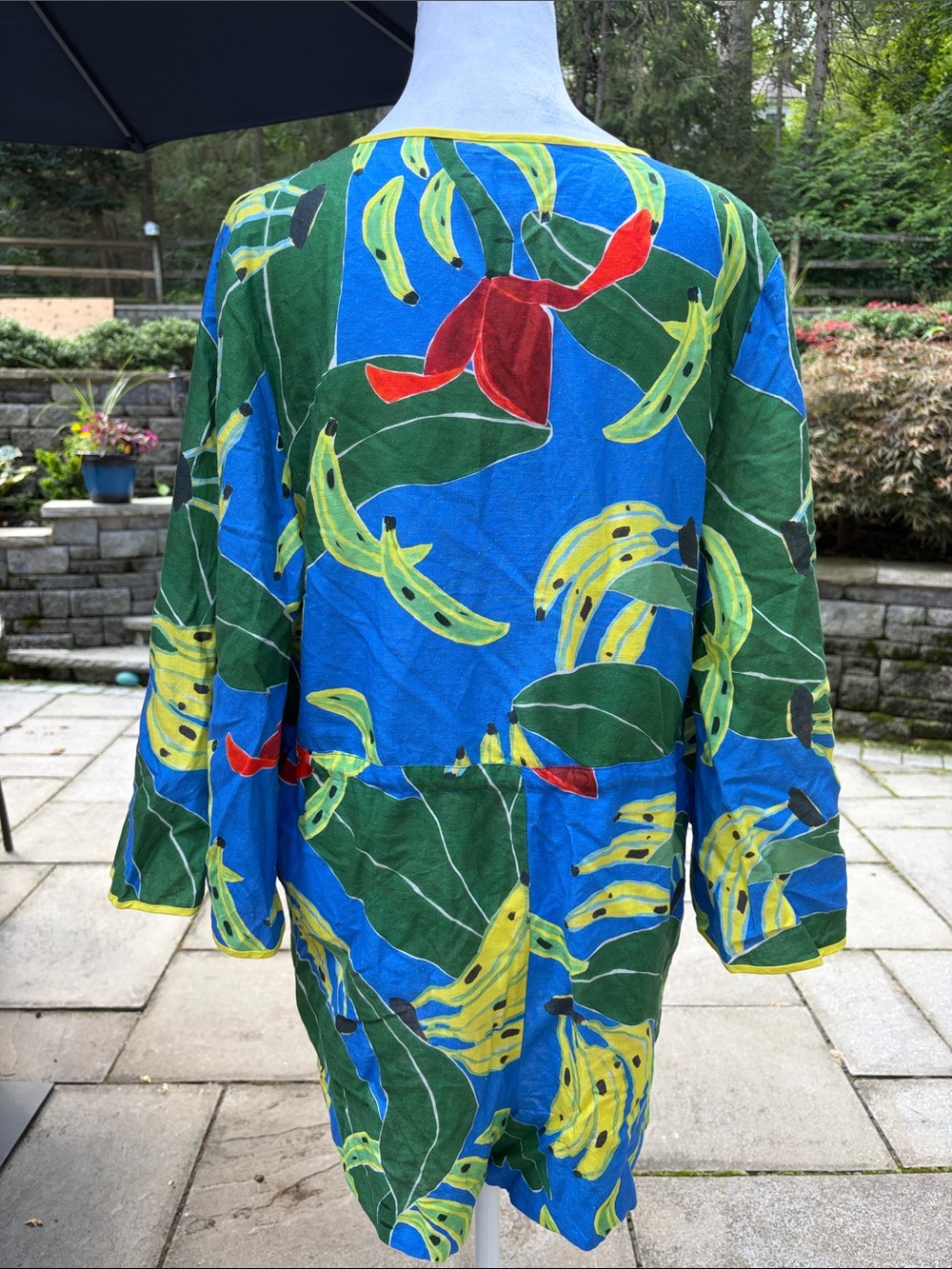 Farm Rio NWT Blue Banana Leaves Tropical V-Neck Drawstring Linen Romper, size L - Picture 8 of 14